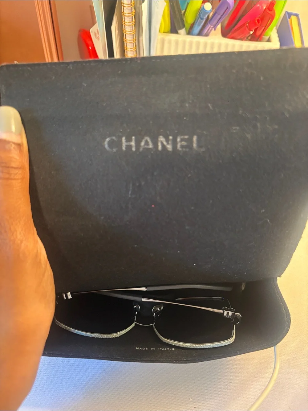 AUTHENTIC CHANEL Metal Oversized Square Sunglasses with Gray-Blue Lenses